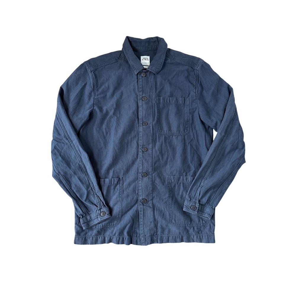Zara Button Down Shirt Relaxed Fit Navy Utility Size M